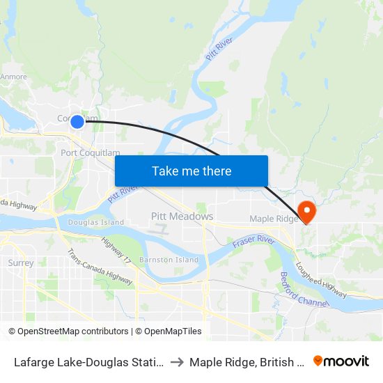 Lafarge Lake-Douglas Station @ Bay 3 to Maple Ridge, British Columbia map