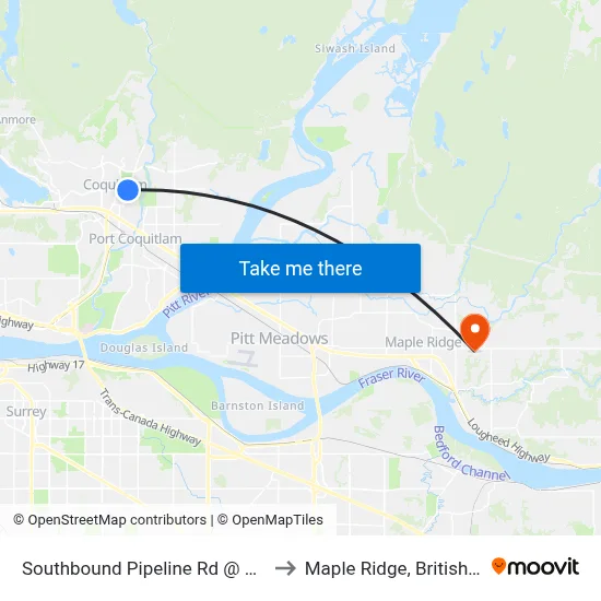 Southbound Pipeline Rd @ Guildford Way to Maple Ridge, British Columbia map