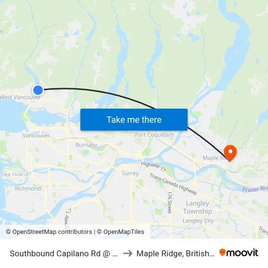 Southbound Capilano Rd @ Edgewood Rd to Maple Ridge, British Columbia map