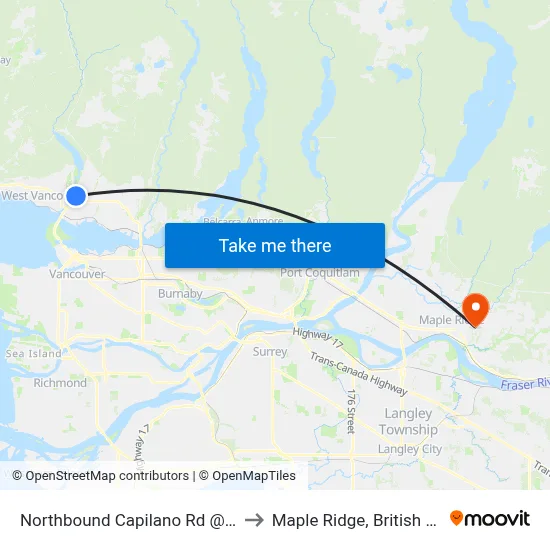Northbound Capilano Rd @ Paisley Rd to Maple Ridge, British Columbia map