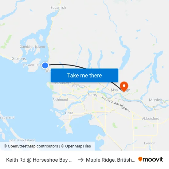 Keith Rd @ Horseshoe Bay Ferry Terminal to Maple Ridge, British Columbia map