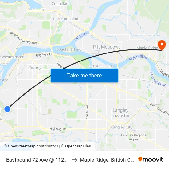 Eastbound 72 Ave @ 11200 Block to Maple Ridge, British Columbia map