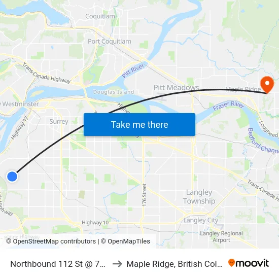 Northbound 112 St @ 78a Ave to Maple Ridge, British Columbia map