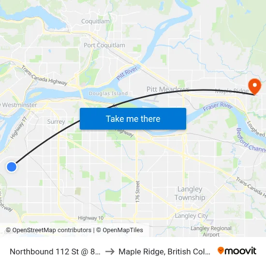 Northbound 112 St @ 82 Ave to Maple Ridge, British Columbia map