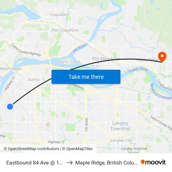 Eastbound 84 Ave @ 116 St to Maple Ridge, British Columbia map