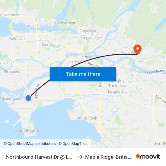 Northbound Harvest Dr @ Ladner Trunk Rd to Maple Ridge, British Columbia map