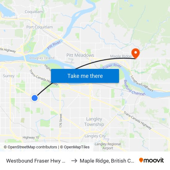 Westbound Fraser Hwy @ 156 St to Maple Ridge, British Columbia map