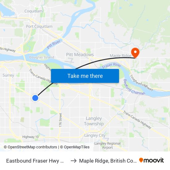 Eastbound Fraser Hwy @ 156 St to Maple Ridge, British Columbia map