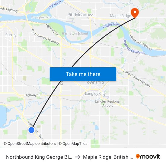 Northbound King George Blvd @ 152 St to Maple Ridge, British Columbia map
