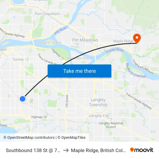 Southbound 138 St @ 72 Ave to Maple Ridge, British Columbia map