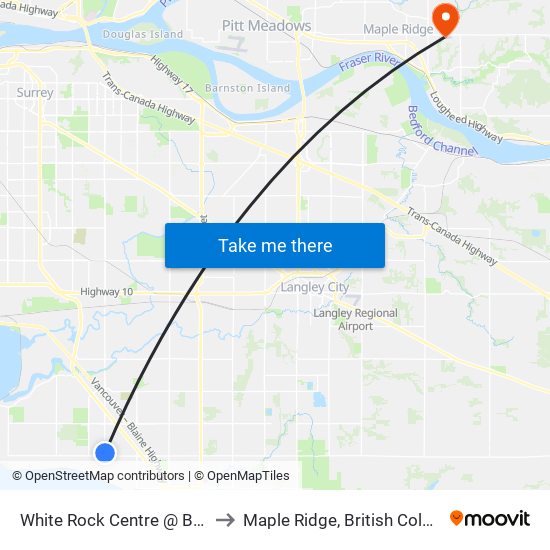 White Rock Centre @ Bay 10 to Maple Ridge, British Columbia map