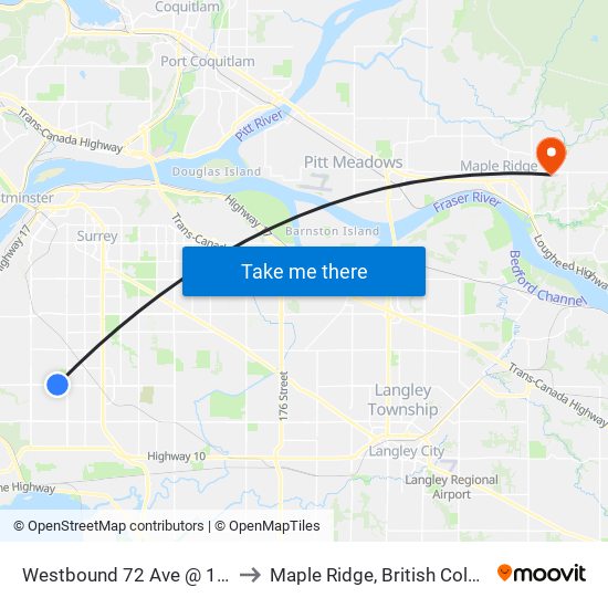 Westbound 72 Ave @ 126 St to Maple Ridge, British Columbia map