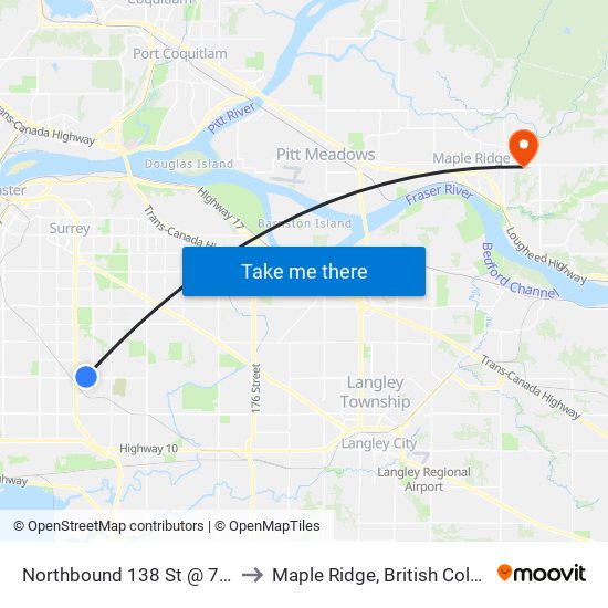 Northbound 138 St @ 72 Ave to Maple Ridge, British Columbia map