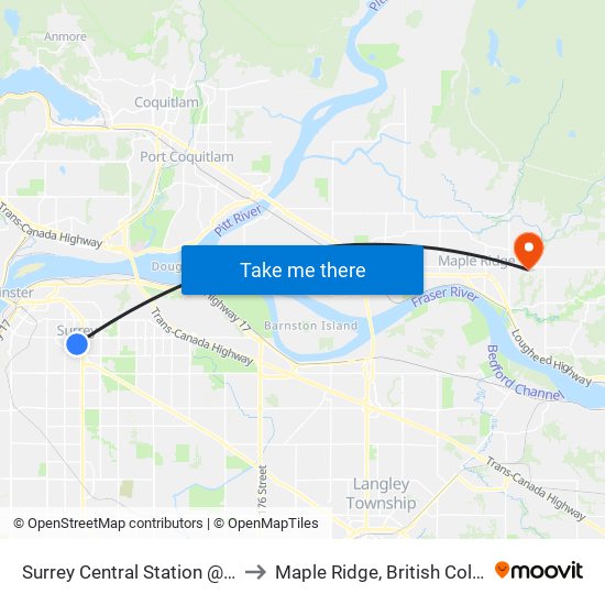 Surrey Central Station @ Bay 4 to Maple Ridge, British Columbia map