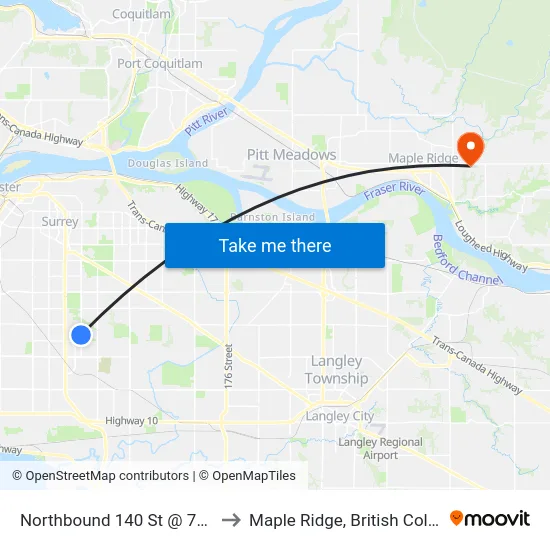 Northbound 140 St @ 77a Ave to Maple Ridge, British Columbia map