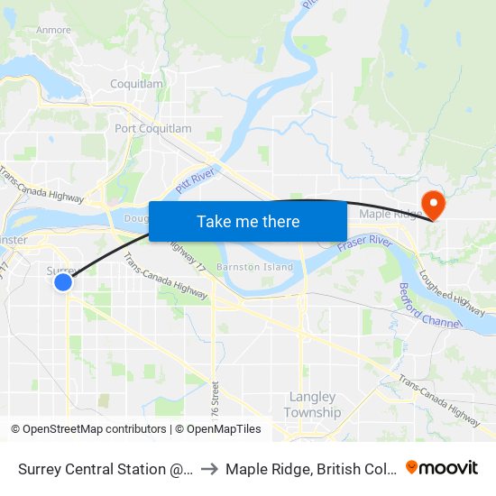 Surrey Central Station @ Bay 7 to Maple Ridge, British Columbia map