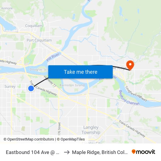 Eastbound 104 Ave @ 152 St to Maple Ridge, British Columbia map