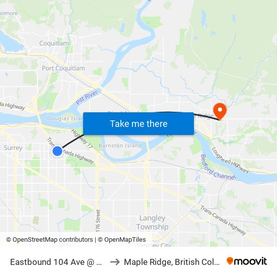 Eastbound 104 Ave @ 156 St to Maple Ridge, British Columbia map