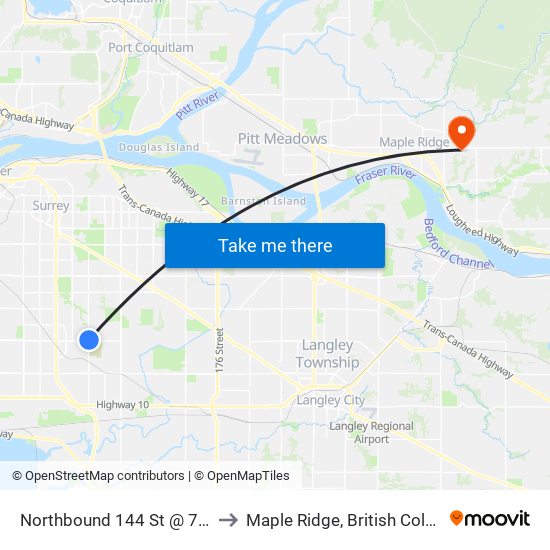 Northbound 144 St @ 72 Ave to Maple Ridge, British Columbia map