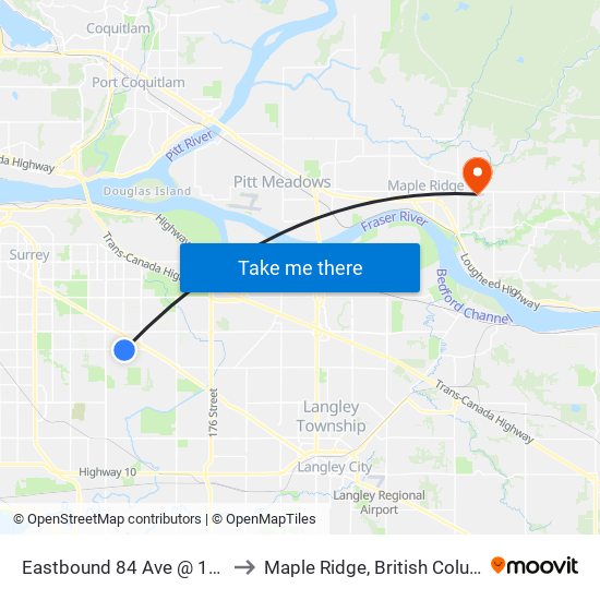 Eastbound 84 Ave @ 156 St to Maple Ridge, British Columbia map