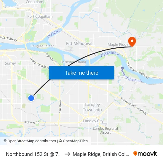 Northbound 152 St @ 76 Ave to Maple Ridge, British Columbia map