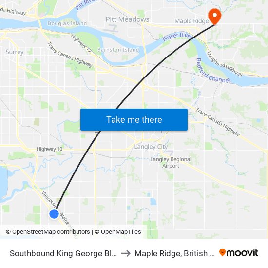 Southbound King George Blvd @ 24 Ave to Maple Ridge, British Columbia map