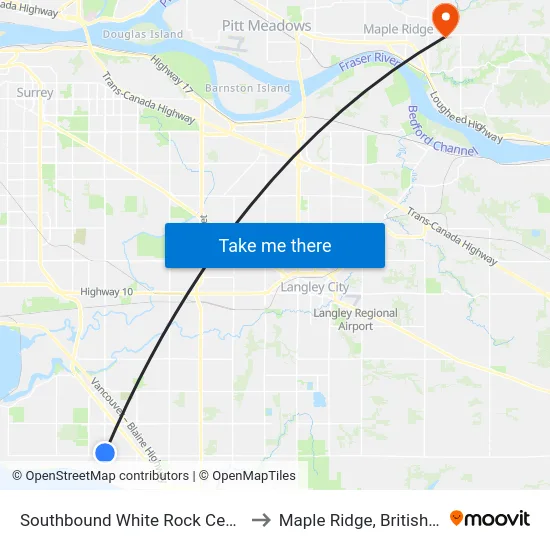 Southbound White Rock Centre @ Bay 11 to Maple Ridge, British Columbia map