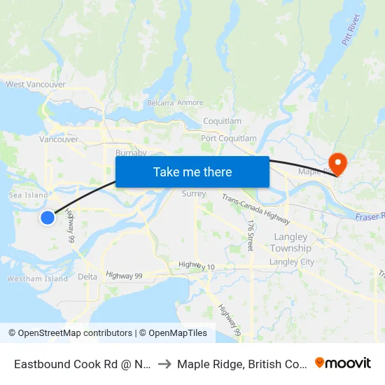 Eastbound Cook Rd @ No. 3 Rd to Maple Ridge, British Columbia map