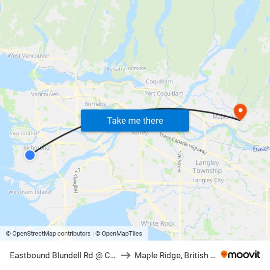 Eastbound Blundell Rd @ Cheviot Place to Maple Ridge, British Columbia map