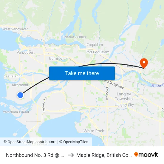 Northbound No. 3 Rd @ Ryan Rd to Maple Ridge, British Columbia map