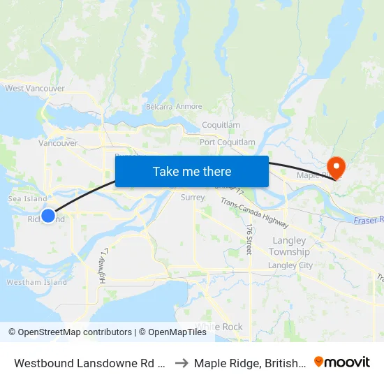 Westbound Lansdowne Rd @ Cooney Rd to Maple Ridge, British Columbia map