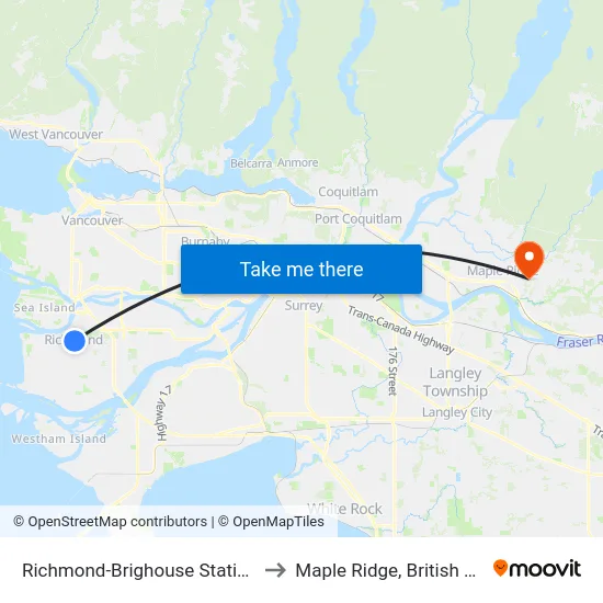 Richmond-Brighouse Station @ Bay 3 to Maple Ridge, British Columbia map