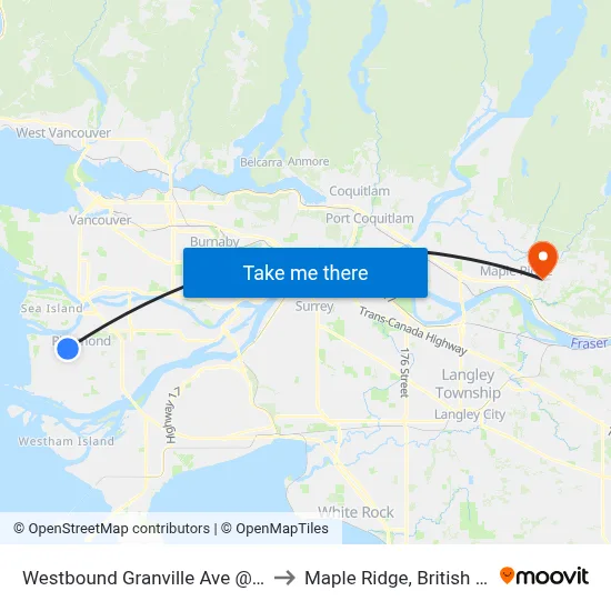 Westbound Granville Ave @ Azure Gate to Maple Ridge, British Columbia map
