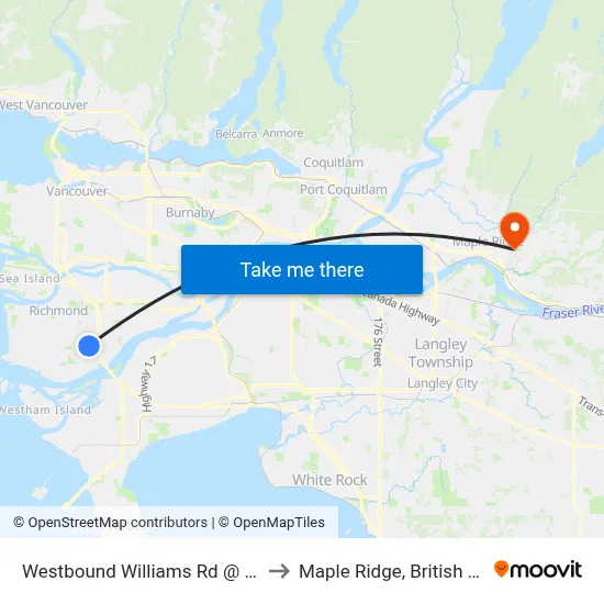 Westbound Williams Rd @ Seacote Rd to Maple Ridge, British Columbia map