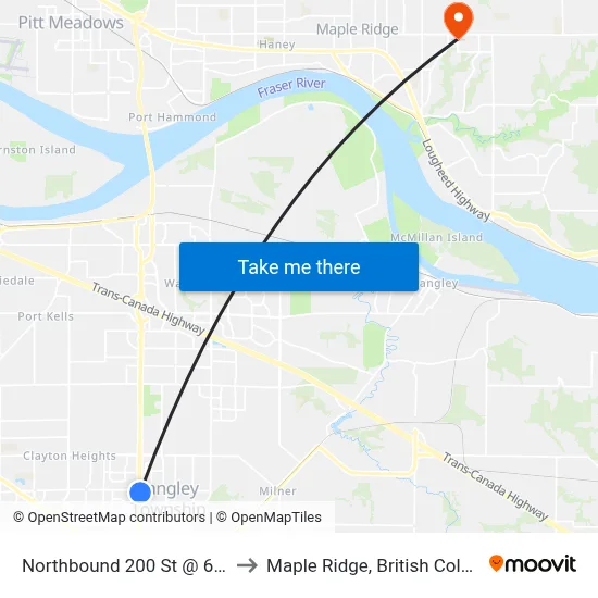 Northbound 200 St @ 68 Ave to Maple Ridge, British Columbia map