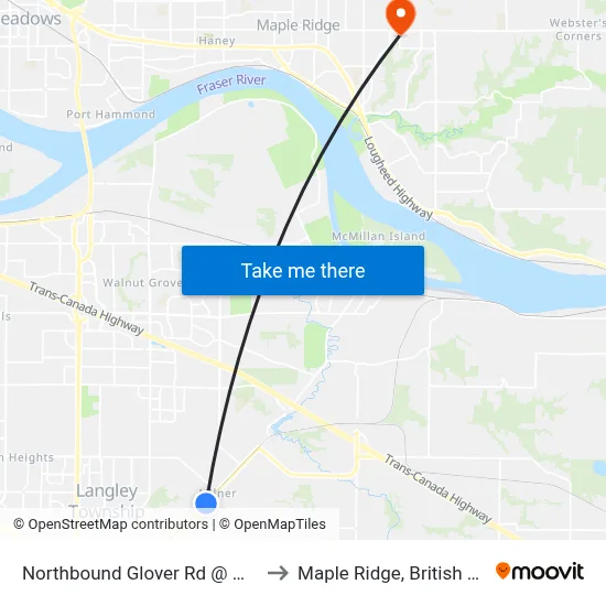 Northbound Glover Rd @ Worrell Cres to Maple Ridge, British Columbia map