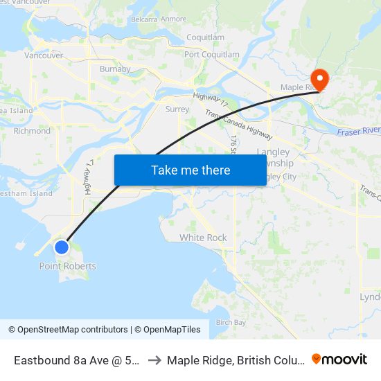 Eastbound 8a Ave @ 52a St to Maple Ridge, British Columbia map