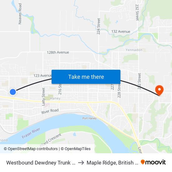 Westbound Dewdney Trunk Rd @ 207 St to Maple Ridge, British Columbia map