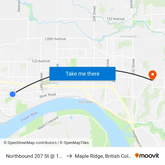 Northbound 207 St @ 117 Ave to Maple Ridge, British Columbia map