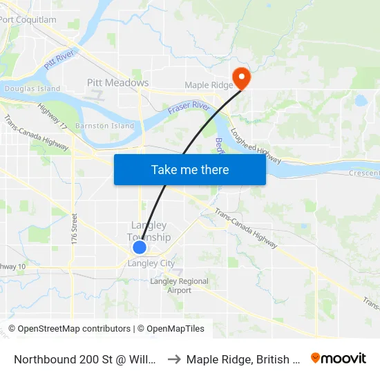 Northbound 200 St @ Willowbrook Dr to Maple Ridge, British Columbia map