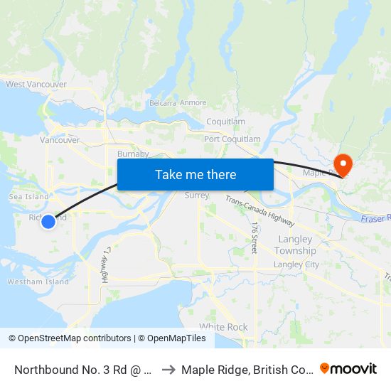 Northbound No. 3 Rd @ Park Rd to Maple Ridge, British Columbia map