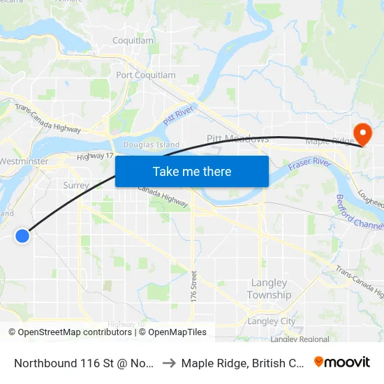 Northbound 116 St @ Nordel Way to Maple Ridge, British Columbia map