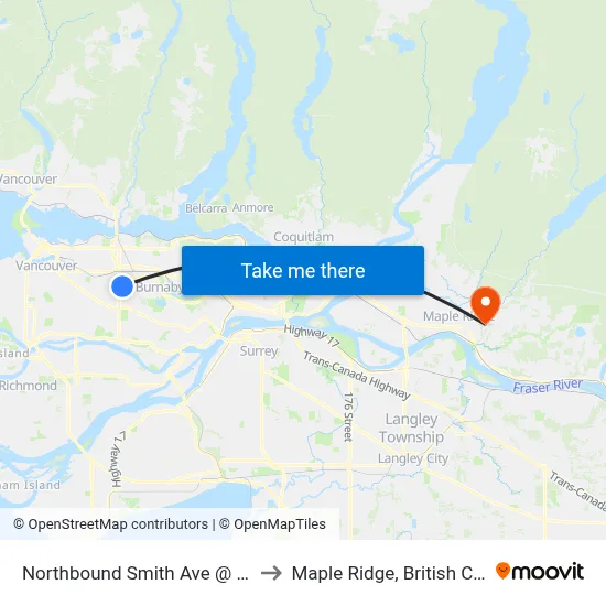 Northbound Smith Ave @ Sunset St to Maple Ridge, British Columbia map