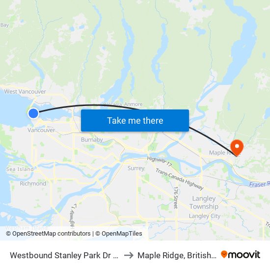 Westbound Stanley Park Dr @ Pipeline Rd to Maple Ridge, British Columbia map