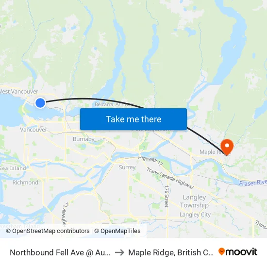 Northbound Fell Ave @ Automall Dr to Maple Ridge, British Columbia map