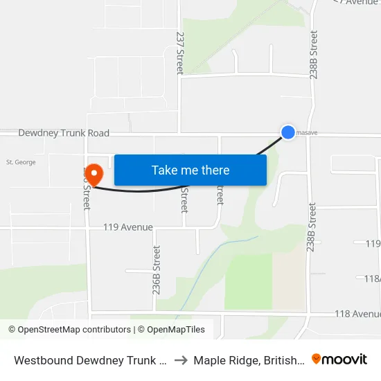 Westbound Dewdney Trunk Rd @ 238b St to Maple Ridge, British Columbia map