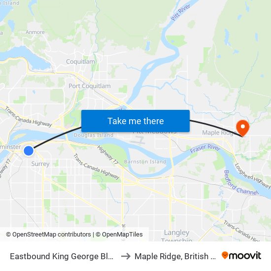 Eastbound King George Blvd @ 128 St to Maple Ridge, British Columbia map