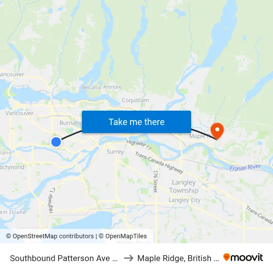 Southbound Patterson Ave @ Rumble St to Maple Ridge, British Columbia map