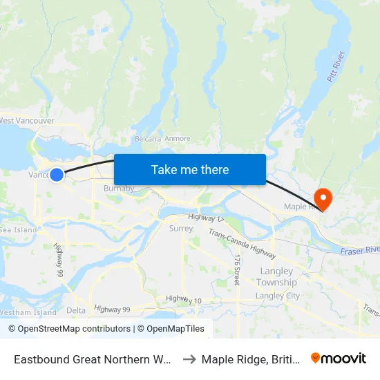 Eastbound Great Northern Way @ Brunswick St to Maple Ridge, British Columbia map