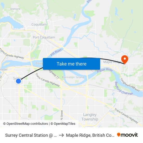 Surrey Central Station @ Bay 12 to Maple Ridge, British Columbia map